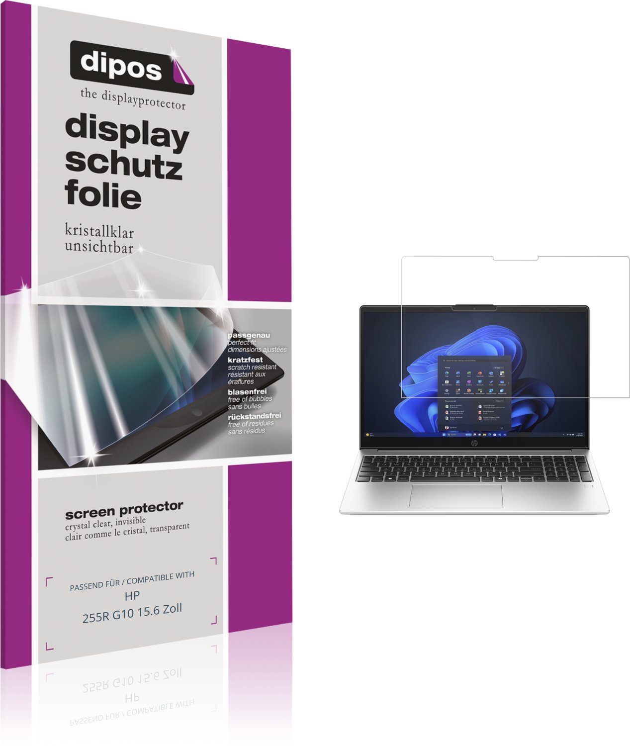 dipos – 2x Beschermfolie geschikt voor HP 255R G10 15.6 Zoll | Krasbestendige & heldere Screenprotector Ultra-Thin