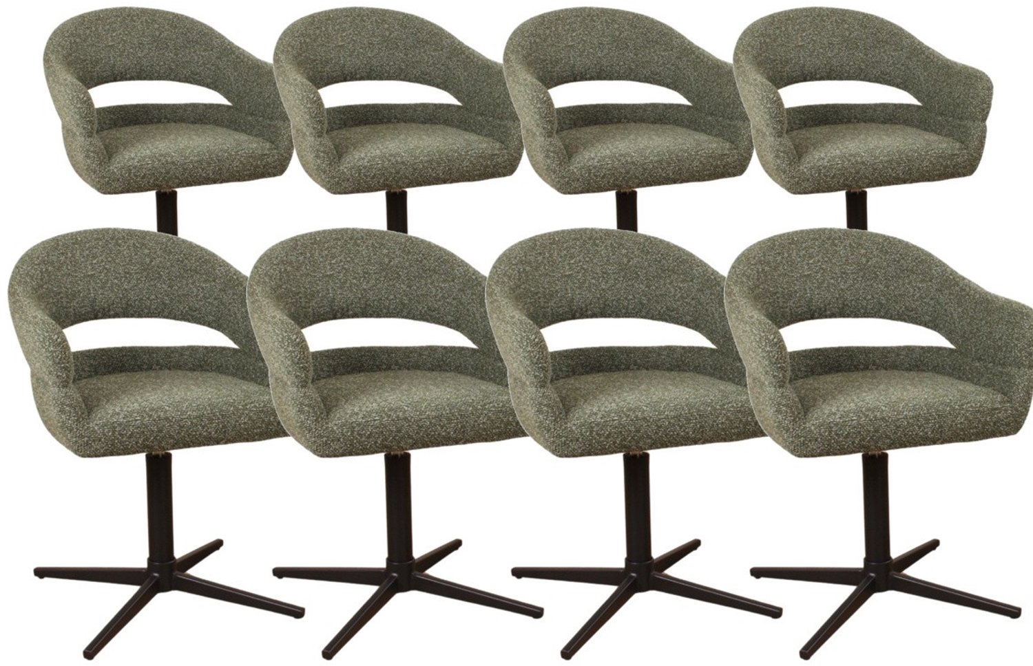DS4U - - Mila armstoel met terugdraaifunctie - Set van 8 - Groen - Stof