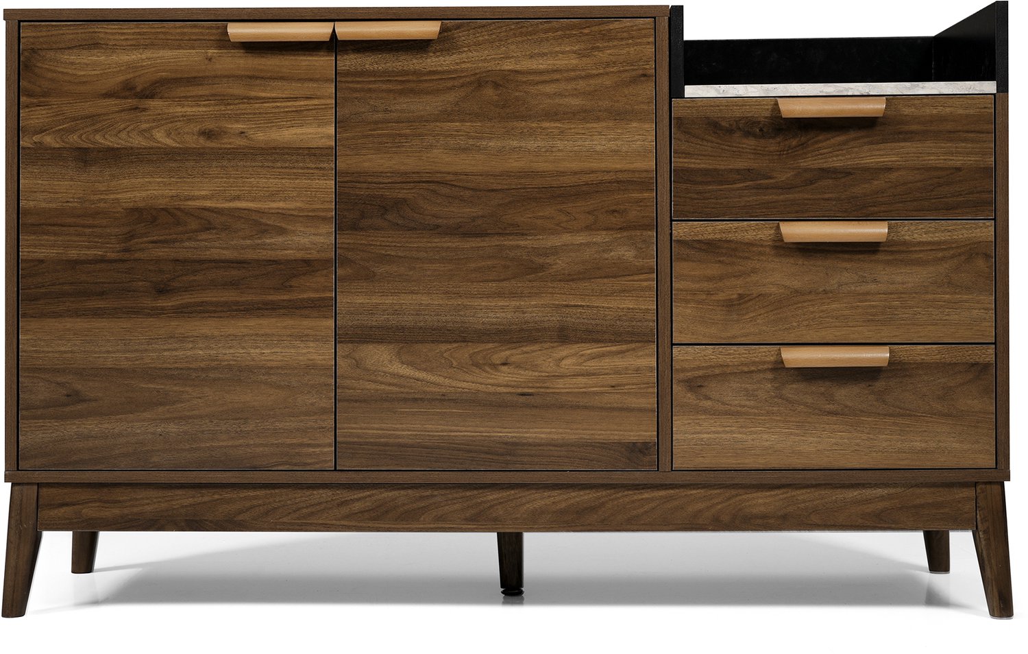 SONNENH Dressoir met 2 deuren, 3 lades en open vak - Donkere eikenlook/marmerlook - 120 x 40 x 77 cm