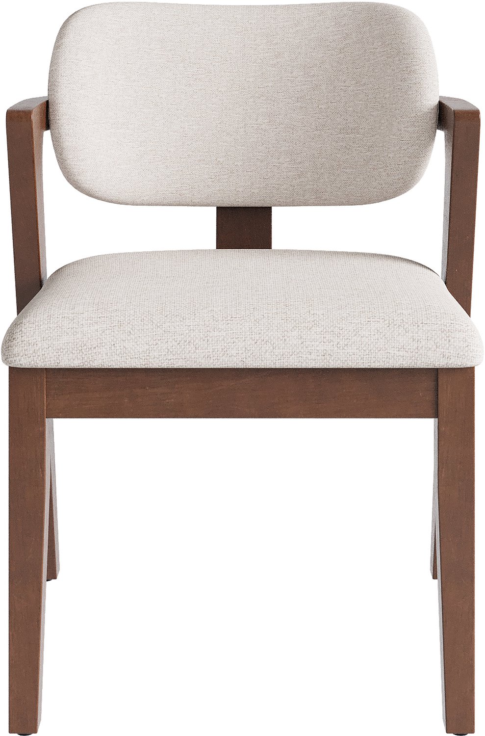 SONNENH Eetkamerstoelen set van 6 - Massief rubberhout in walnootkleur - Beige linnenbekleding - Armleuningen Beige met walnootkleurig rubberhout