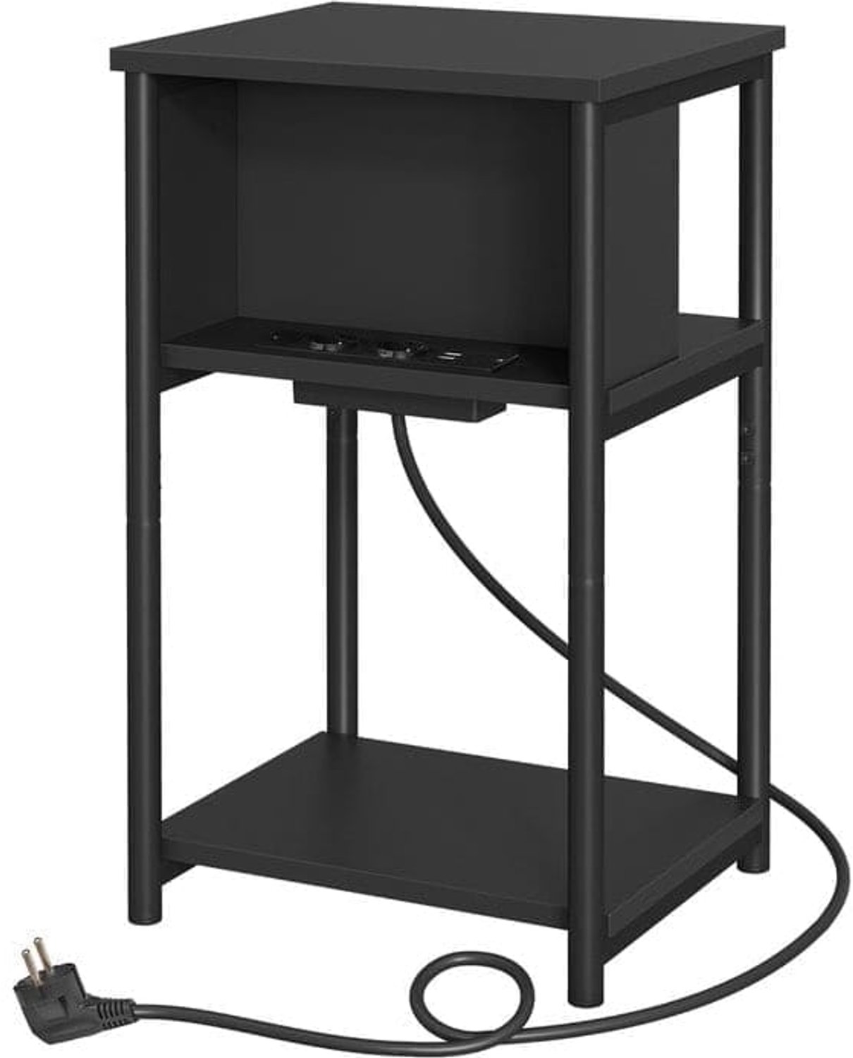 Klarven Nachtkastje met USB-Poorten - USB-Nachtkastje - Nachtkastje Zwart - Nachtstandje - 2 USB-Poorten, Handig Opladen naast je Bed - Stevig en Ruim Opbergvak