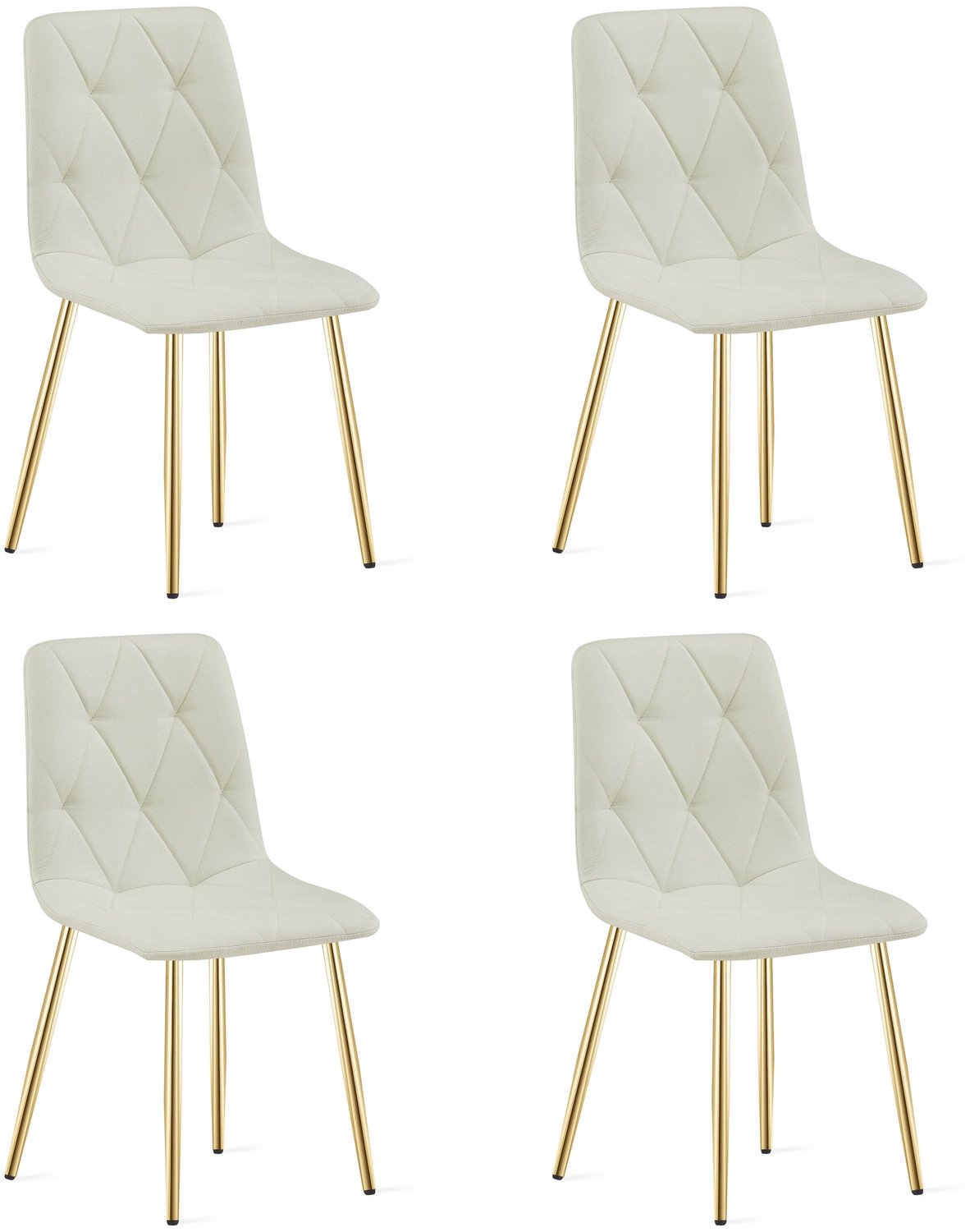 LEOBERT LIBRA Eetkamerstoelen – Set van 4 – Beige Stof – Goudkleurige Metalen Poten – Comfortabele Gestoffeerde Zitting – Modern Design – Voor Woonkamer, Keuken en Eetkamer – Max. 110 kg per Stoel
