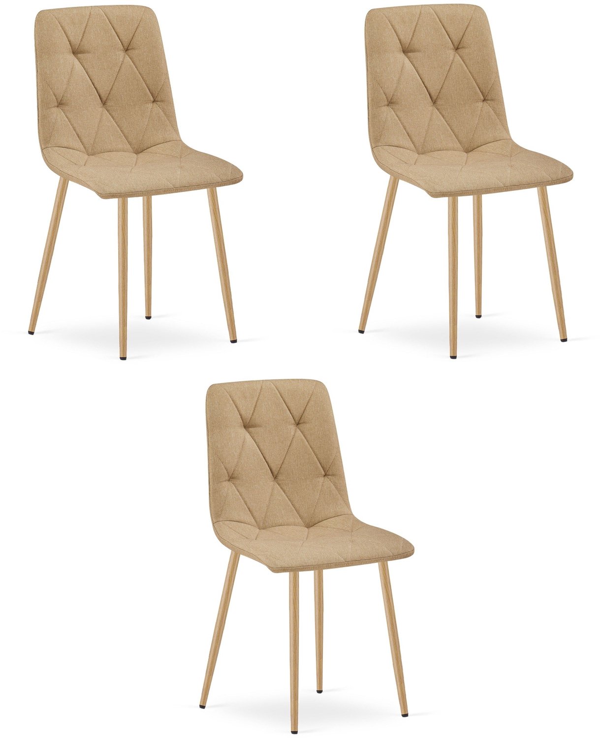 LEOBERT LIBRA Eetkamerstoelen – Set van 3 – Groen Stof – Houten Poten – Comfortabele Gestoffeerde Zitting – Modern Design – Voor Woonkamer, Keuken en Eetkamer – Max. 110 kg per Stoel