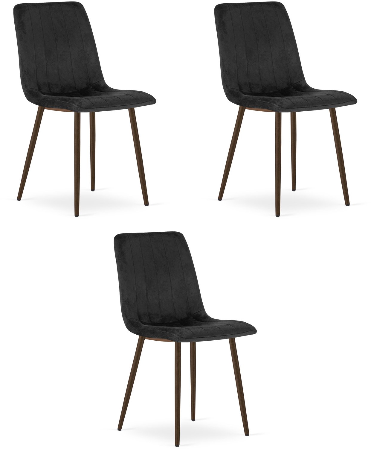Oskar LAVA Eetkamerstoelen – Set van 3 – Zwart Velvet – Walnootkleurige Houten Poten – Comfortabele Gestoffeerde Zitting – Modern Design – Velvet Stoel voor Woonkamer, Keuken en Eetkamer – Max. 110 kg per Stoel