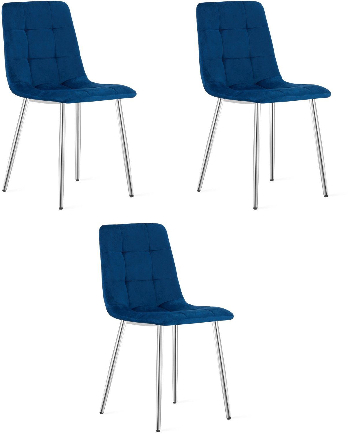 LEOBERT KARA Eetkamerstoelen – Set van 3 – Marineblauw Velvet – Metalen Poten – Comfortabele Ergonomische Zitting – Modern Design – Velvet Stoel voor Woonkamer, Keuken en Eetkamer – Max. 110 kg per Stoel