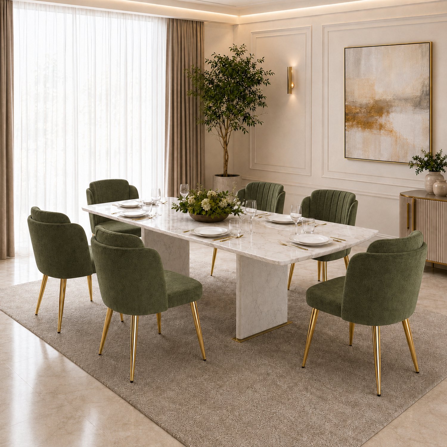 DESMIU Eetkamerstoel - Kuipstoel Met Armleuningen - Set Van 6 - Voor Eetkamer En Keuken - Stoffen Zitting En Metalen Onderstel - Groen