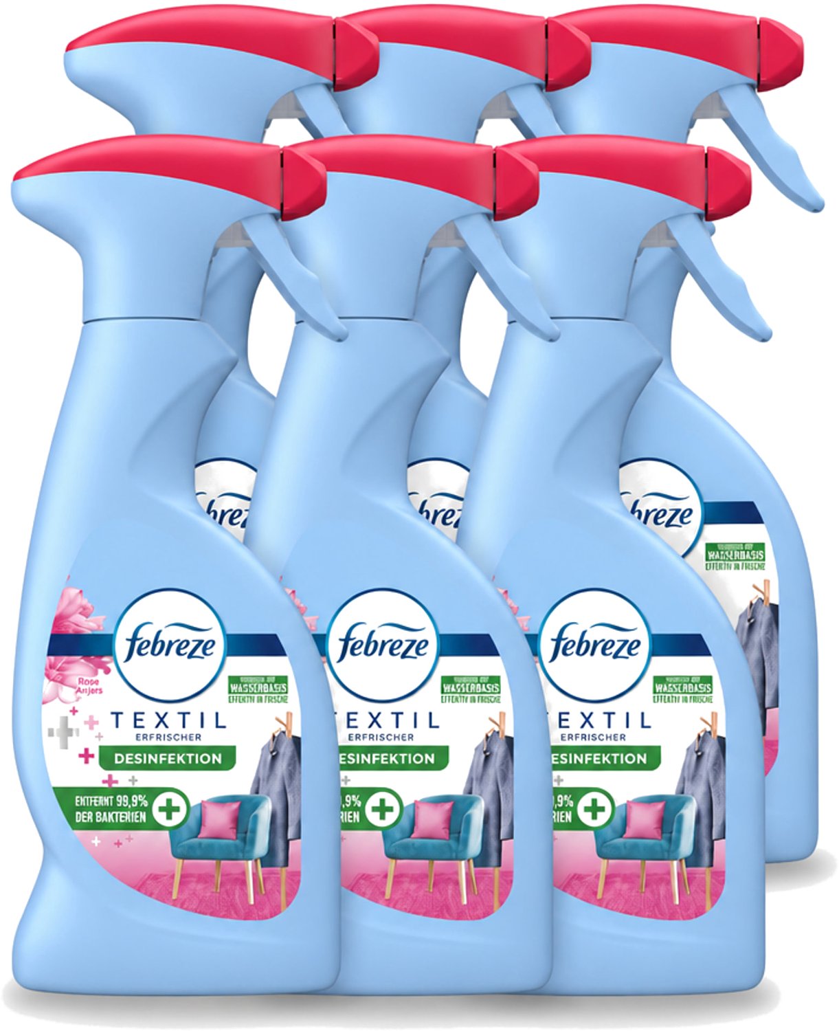6 x Febreze – Textielspray – Roze Anjers – 375 ml - Voordeelverpakking - 6 stuks