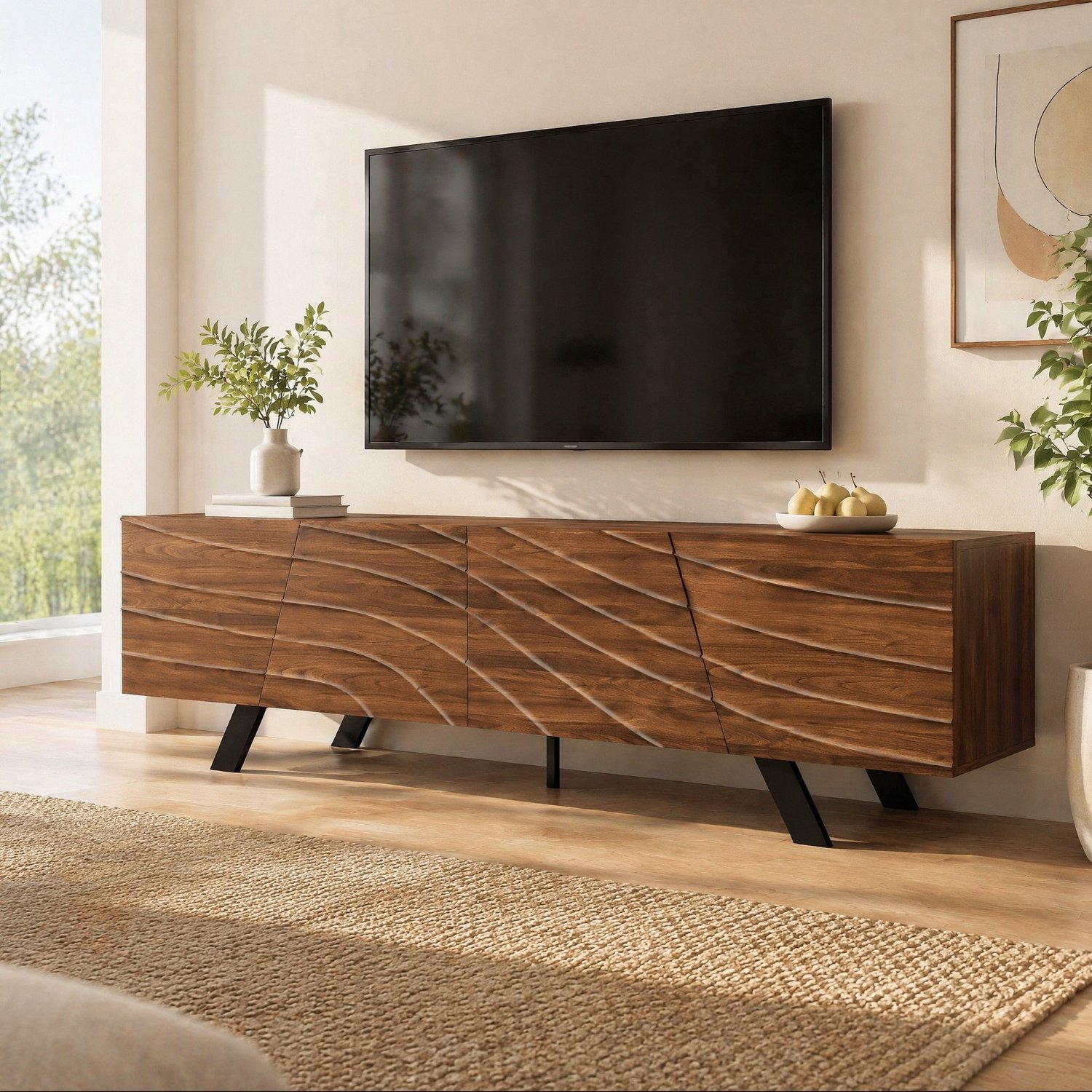 CHICFURN TV-meubel - kabelmanagement - golffront - walnootkleur