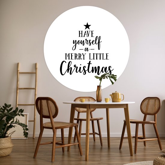Citation de Noël Ayez un joyeux petit Noël avec un fond blanc Sticker papier peint cercle mural - ⌀ 120 cm - peinture ronde - cercle papier peint - cercle mural - cercle vivant - autocollant & découpe ronde