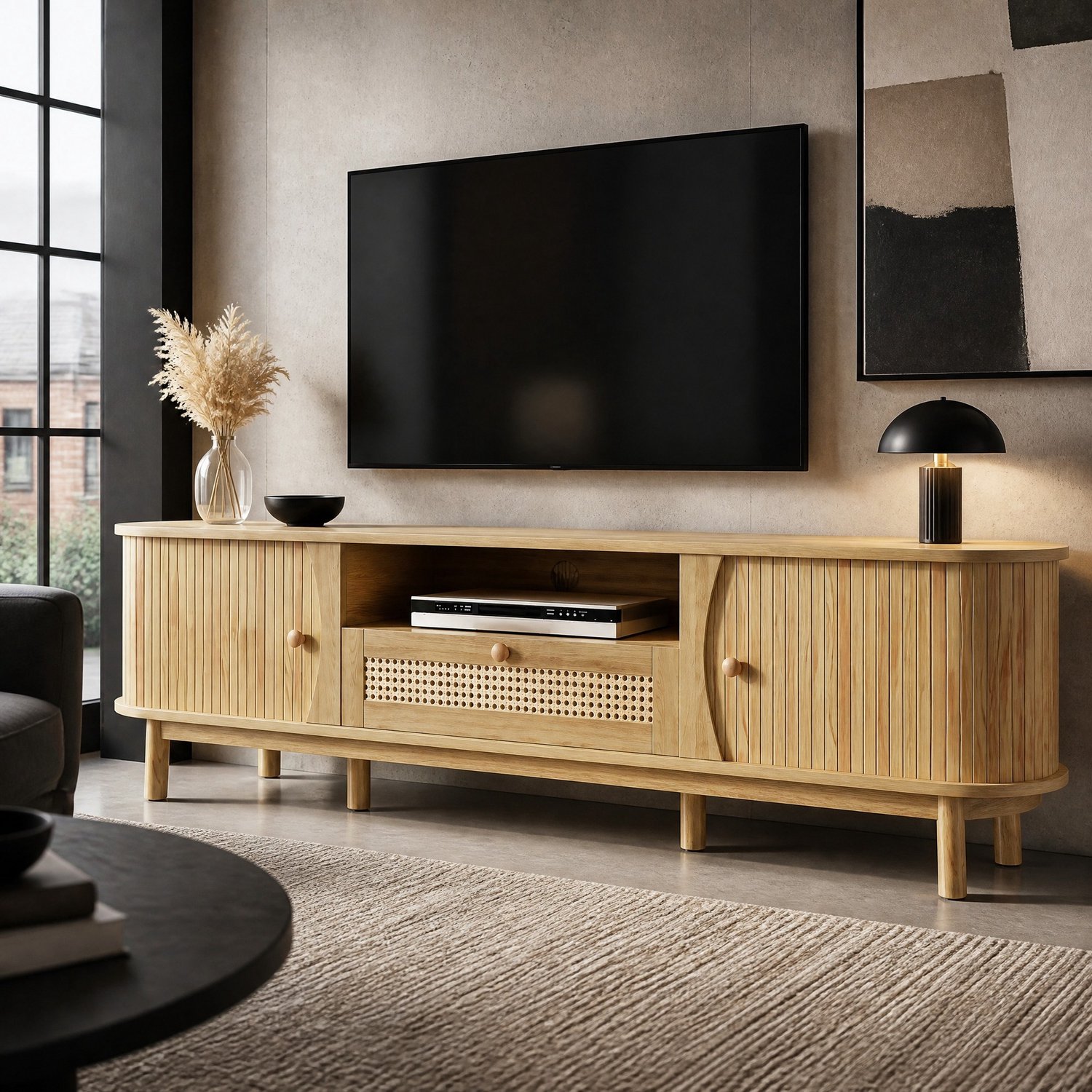 CHICFURN TV-meubel 165 cm - Opbergruimte - Laden - Woonkamer - MDF - Naturel