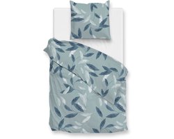 Zohome Astrid Dekbedovertrek - Blauw - Eenpersoons - Dekbedhoes van 100% Katoen-Flanel - Bladeren - 140x220 + 1 sloop 60/70 cm - AW25