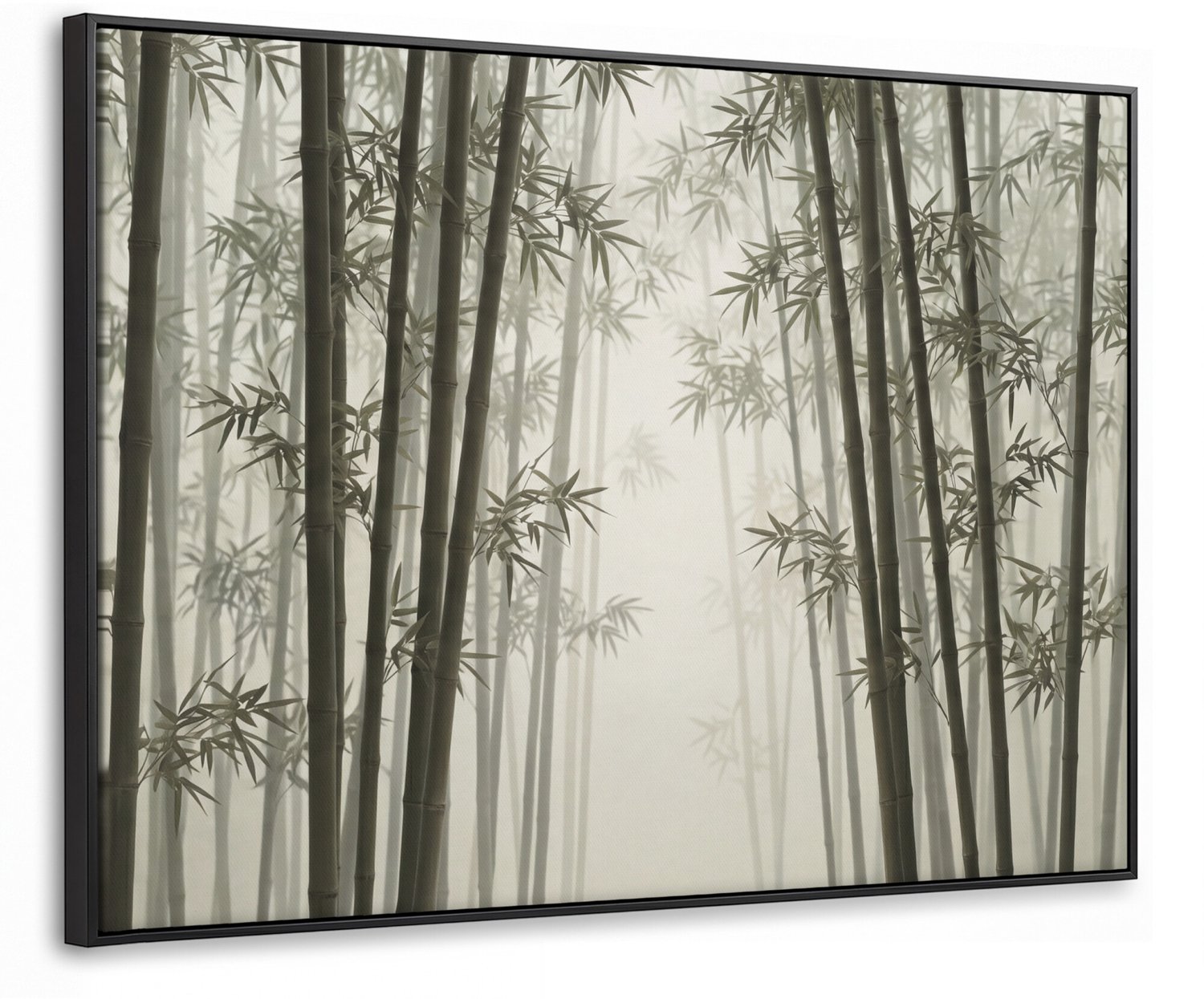 Canvas Schilderij met Baklijst - Bamboe - Bos - Mist - Natuur