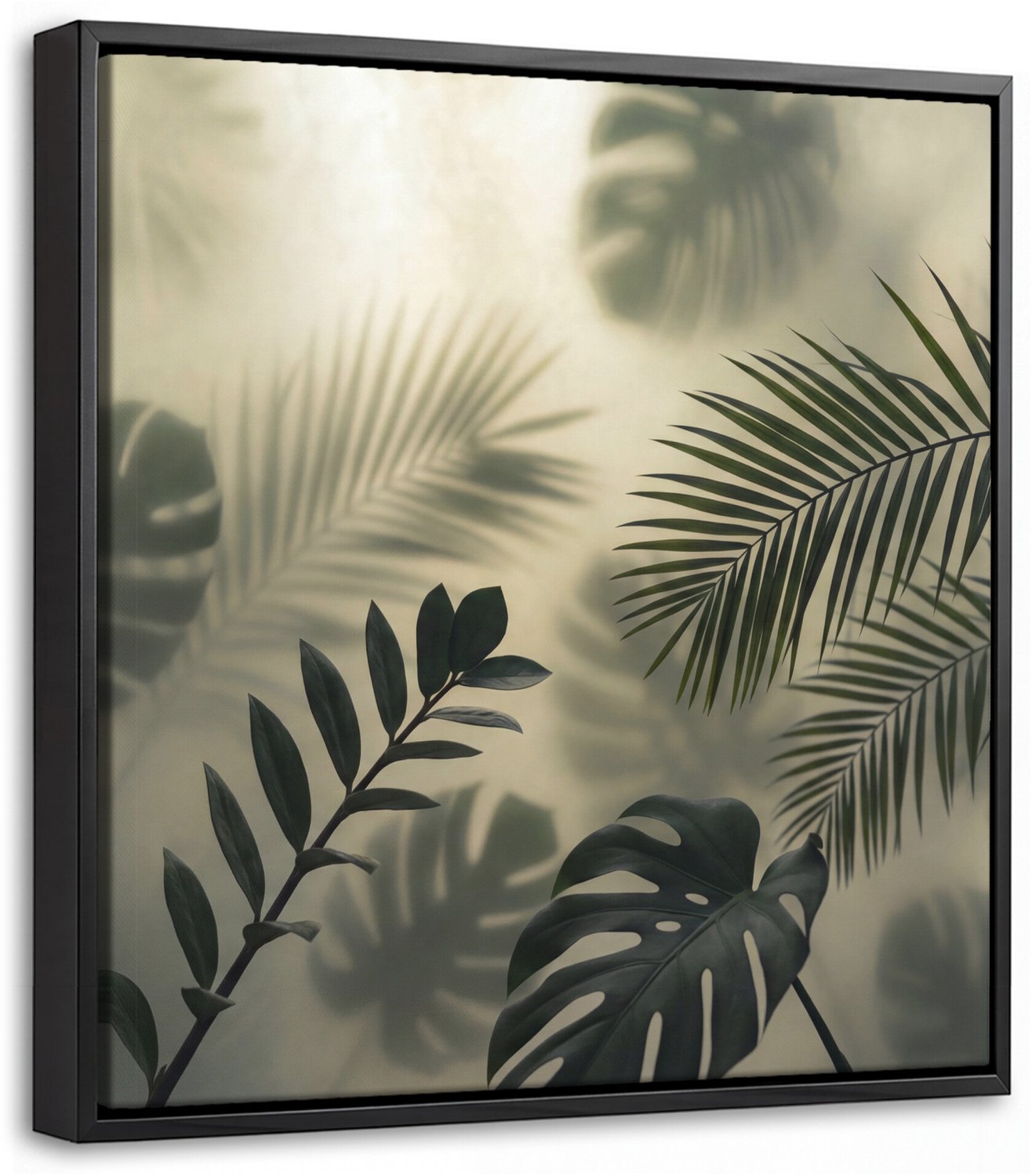 Canvas Schilderij met Baklijst - Planten - Bladeren - Schaduwen - Groen - Modern