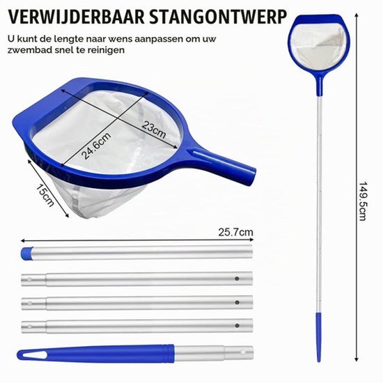 Zwembadschepnet fijnmazig 146 cm, zwembadschepnet met telescoopstang, aluminium, stabiel, vijvernet, algen, kleine zwembadaccessoires, skimmer vijver, fijn voor zwembad, fontein, aquarium — afbeelding 5