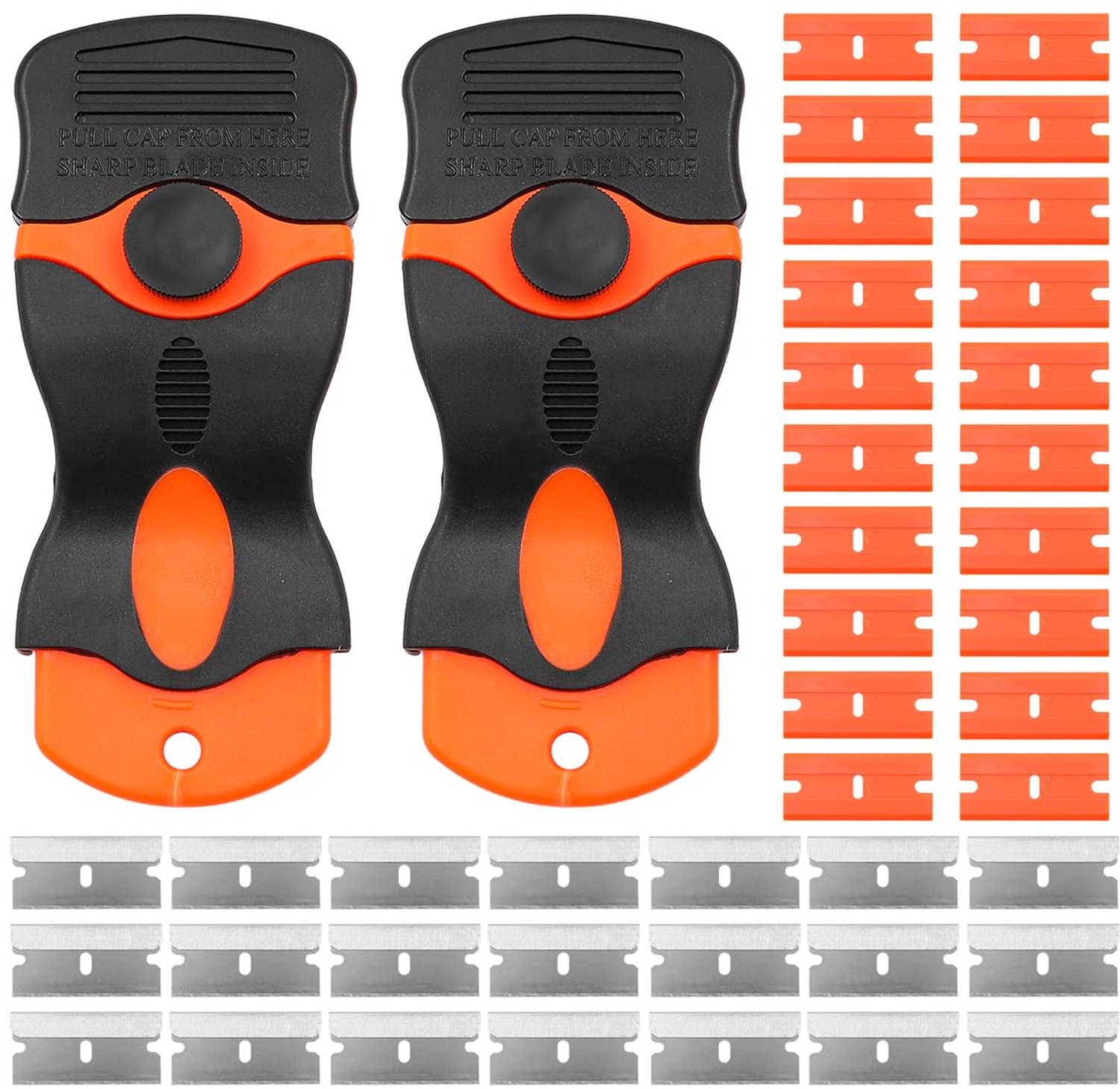 Kookplaat Schraper Set - 2 Stuks - 20 Roestvrij Stalen Blades - 20 Plastic Blades - Antislip Handgreep - Voor Glas/Metalen Oppervlakken