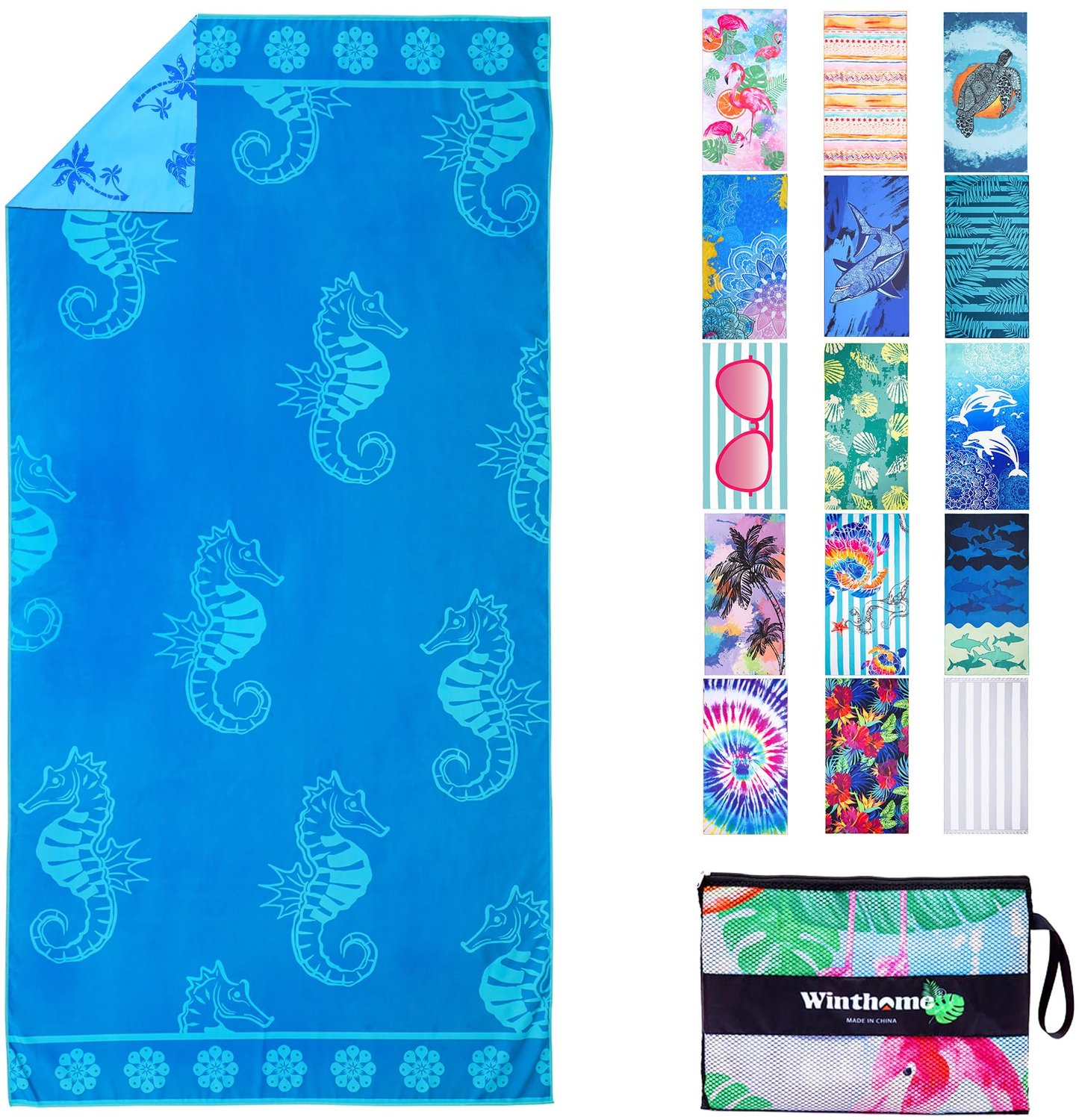 Reversible Strandhanddoek van Microfiber 180x90cm, Lichtgewicht en Zandvrij