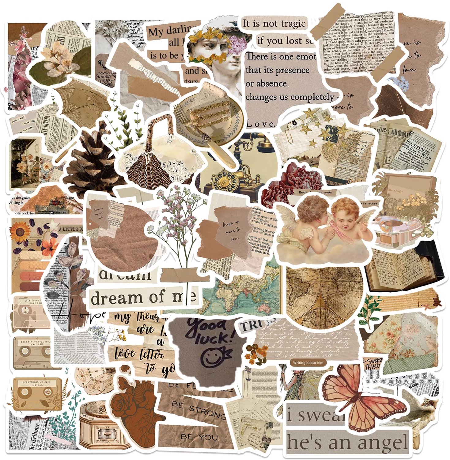 Set van 52 Vintage Stickers voor Scrapbooking en Decoratie