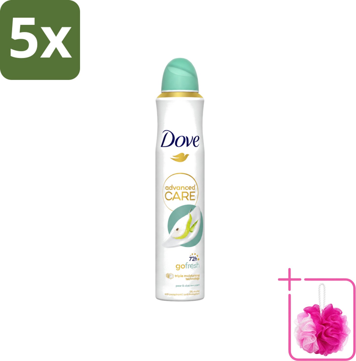 5 x Dove Deodorant Spray - Peer & Aloë Vera - 200 ml - Bulkverpakking - Dove Deodorant Spray - Douchemop - Anti-transpirant