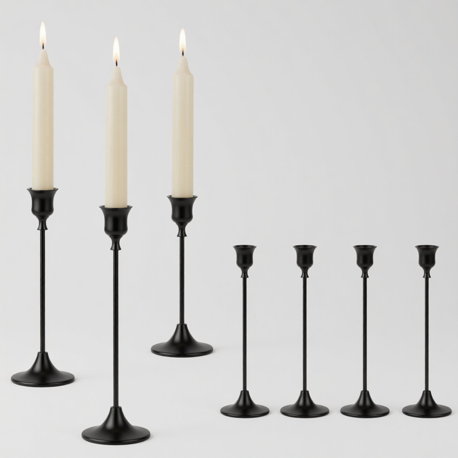 RALA Kandelaar set van 12 - zwarte metalen staafkaarsenhouders - hoogtes 15, 19 en 23 cm