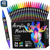 WoniQ Acrylstiften 48 Kleuren - 24 Dubbelzijdige Acrylmarkers - Twinmarkers - Verfstiften voor Happy Stones - Stenen Schilderen - Voor Volwassenen en Kinderen