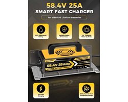 Acculader 58,4 V 25 A LiFePO4 - 48 V Lithium Batterij - 25 Ampère Vermogen - Waterdicht IP67 - Voor Camper Boot Zonne-energie