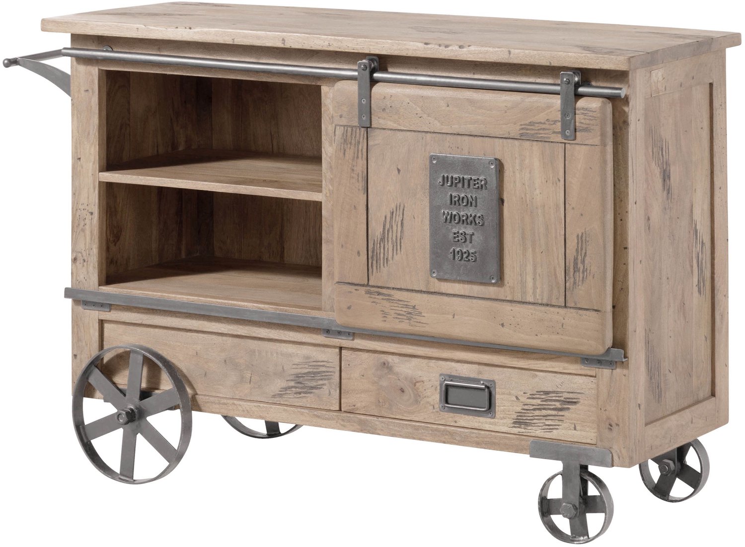 MASSIVMOEBEL24 .DE RAILWAY #397 serveertafel beige gelakt massief hout mango 120x45x85 cm (BxTxH)