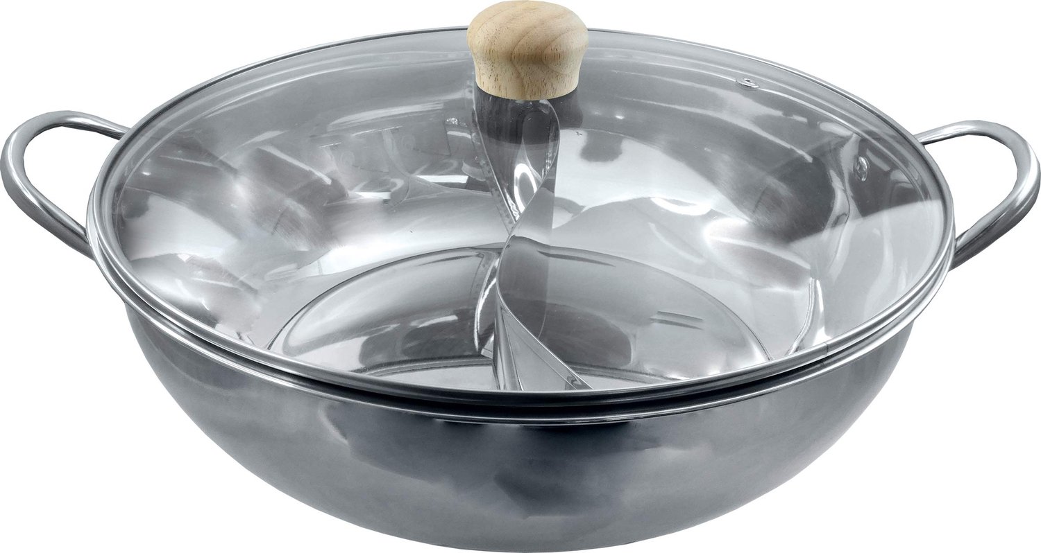 RVS Hot Pot Wok met Glazen Deksel 34 cm