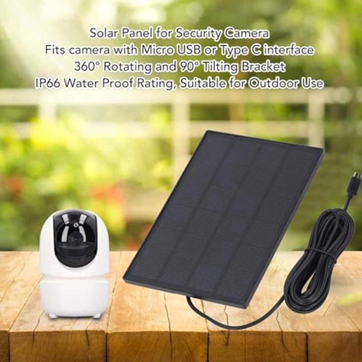 Zonnepaneel voor Beveiligingscamera, Buiten Camera, Zonnepaneel Oplader met Micro USB Type C Interface, Draadloze Buiten Camera Oplader met Verstelbare Beugel