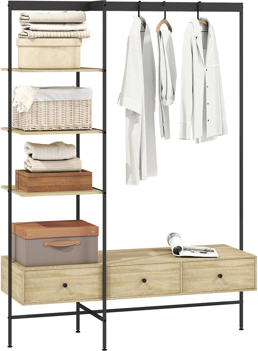 Sogiol® Kledingrek - Garderoberek met Planken en Lades - Eikenkleur 180 cm