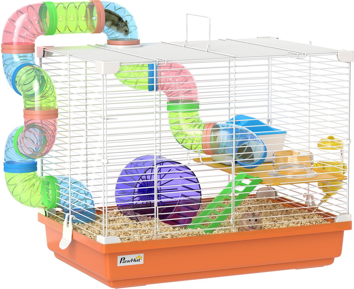 PawHut Hamsterkooi - Metaal, PP, PS - 46 x 30 x 37 cm - Oranje