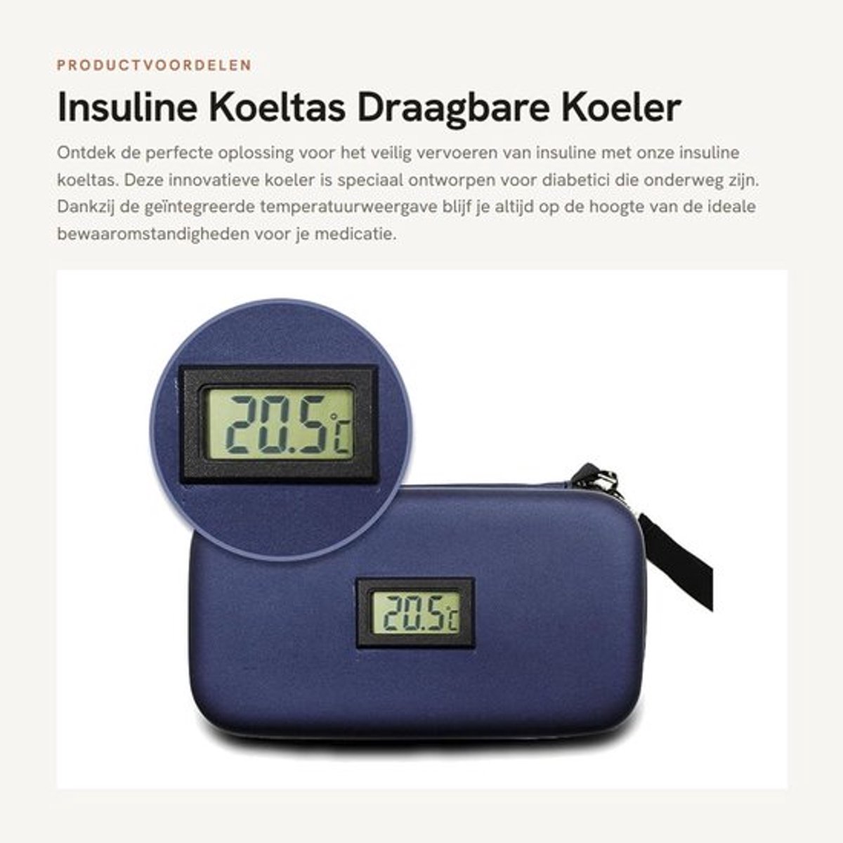Insuline Koeltas met Temperatuurdetectie - Draagbare Koeler - Medische Koeltas - Ijspak - Warmte-isolatie - Helder Display - Koelbox
