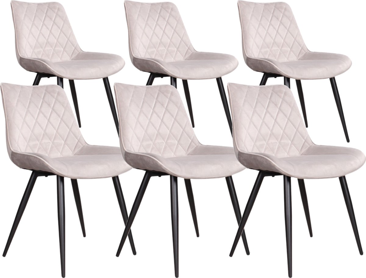 DS4U® - Benito 3.0 eetkamerstoel - Set van 6 - Grijs - Velvet
