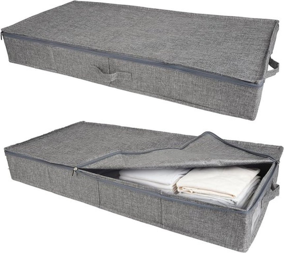 Opvouwbare Onderbed Opbergdoos met Deksel en Dubbele Rits, 85 x 40 x 12 cm, Ideaal voor Kleding, Beddengoed en Dekens met 3 Handvatten, Set van 2 Stuks
