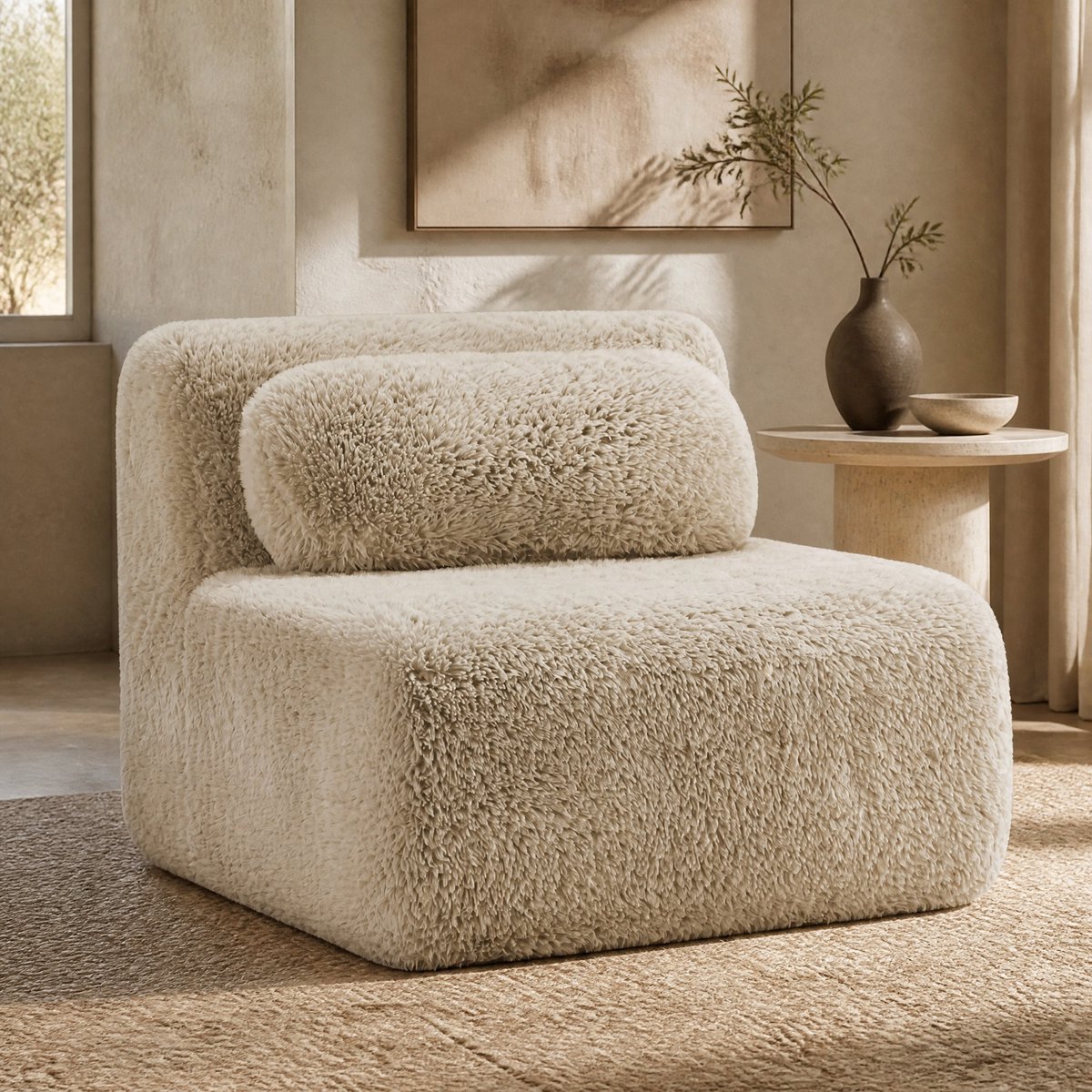 MODFU-Zitbank-1-Zits-Armloos-Plush-Licht Kaki-Kussen