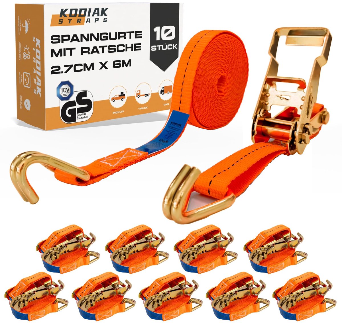 Solidchoice - Set van 10 Ratchet Straps 6 m x 1500 kg met Ratel en Haken