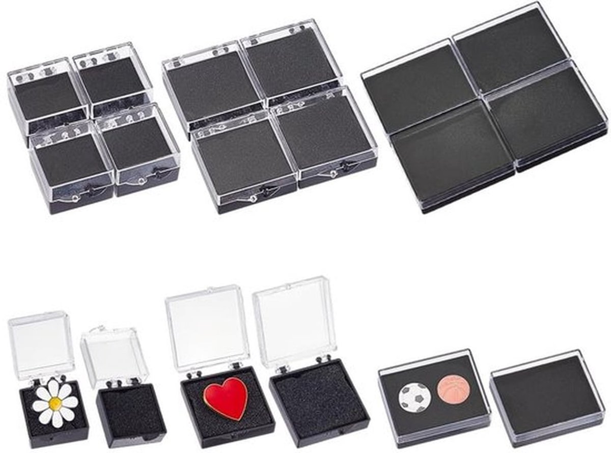 Geschenkdozen 18 Stuks - Plastic Opbergdozen - Organizerdozen - Displaydoos - Reversspeldjes - Broches - Transparant met Schuim