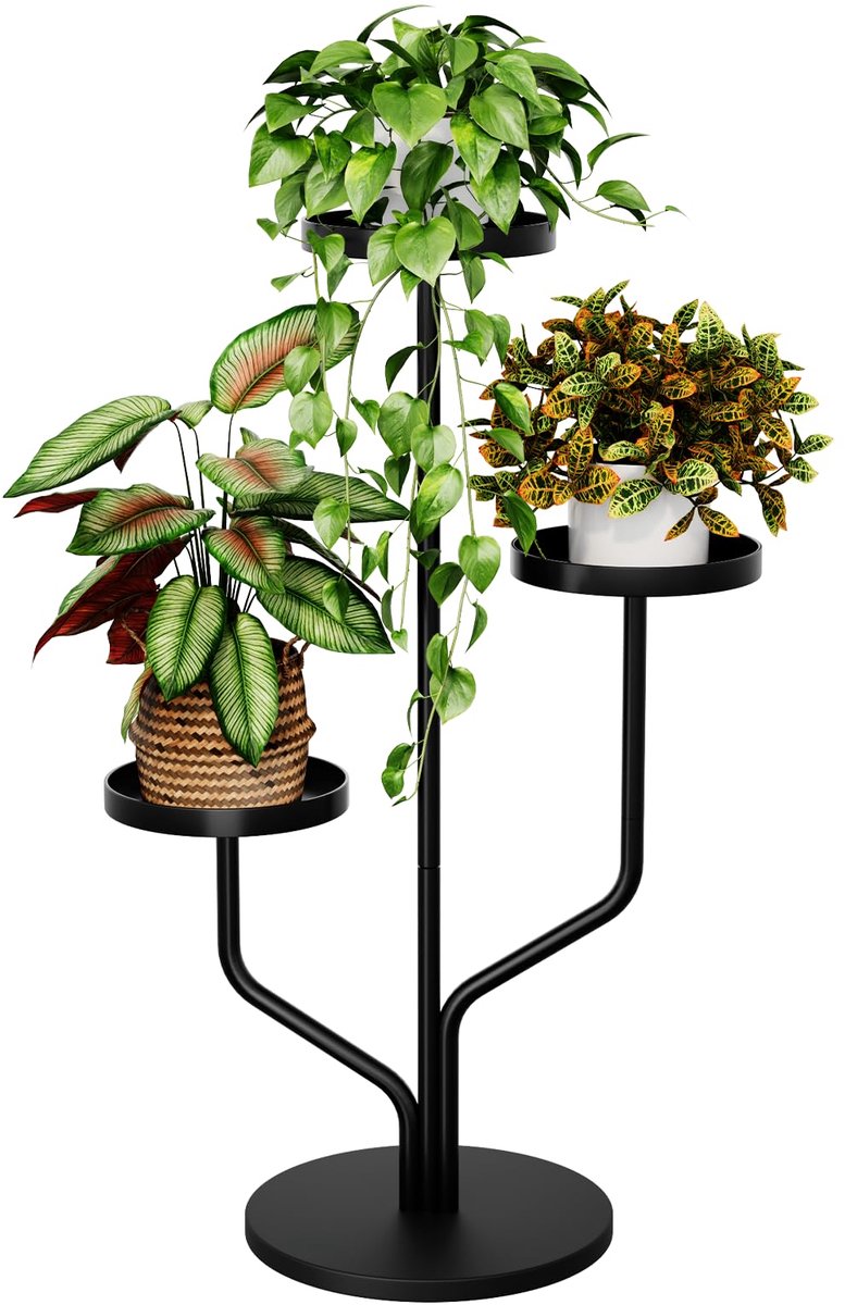 Famanu – 3-laags metalen plantenrek voor binnen, hoge bloemenstandaard voor meerdere planten, ideaal voor woonkamer, balkon en tuin, een praktische oplossing voor het tentoonstellen van uw planten
