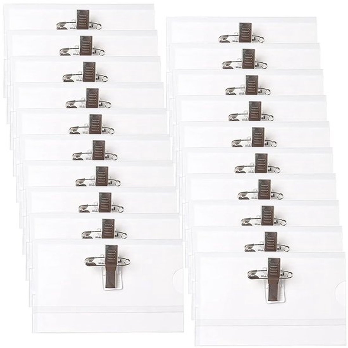 Naambordjes 20 stuks - Kunststof Naamplaatjes - Transparante ID-hoes - Duurzaam/Scheurvast - Clip/Safetyspeld - 90 x 56 mm