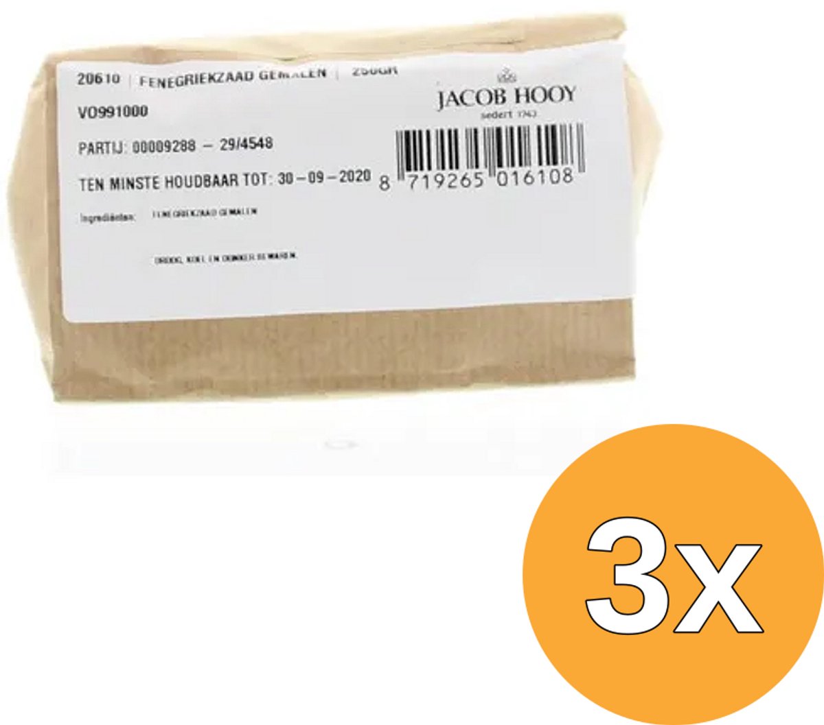 3x Jacob Hooy Fenegriek Gemalen (250 gr)