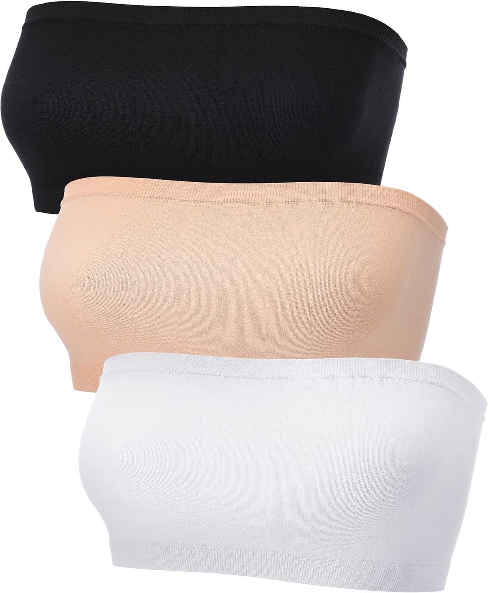 Zachte Strapless Bandeau Bh Set van 3 - Naadloze Bralette voor Dames in Zwart, Wit en Beige - Comfortabele Ondersteuning en Stretchmateriaal