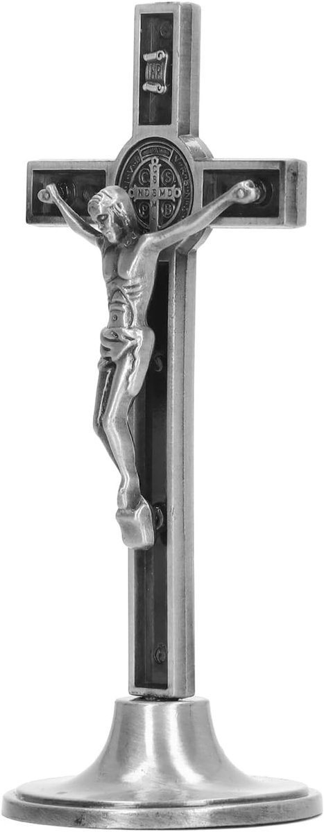 Handgemaakte Mini Crucifix Wandkruis van Zinklegering, 1.9 x 2 x 4.7 Inch, Staande Decoratie voor Tafel en Muur, Perfect voor Pasen en Religieuze Vieringen