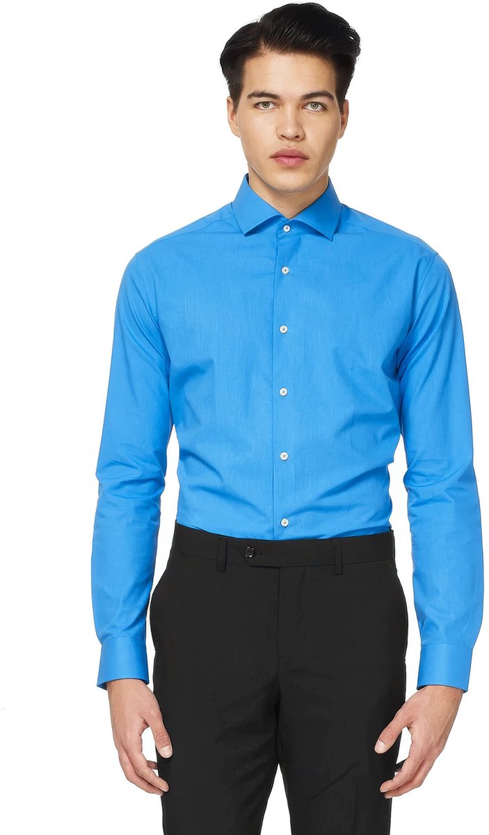 OppoSuits Blue Steel Shirt - Heren Overhemd - Carnavalskleding - Casual Effen Gekleurd - Blauw - Maat EU 37/38