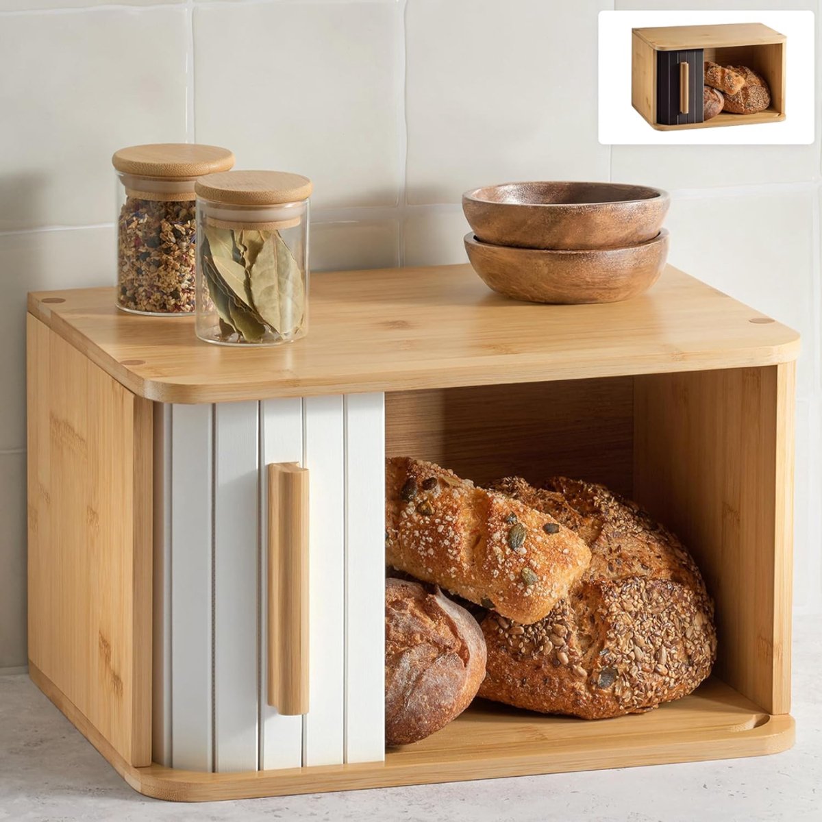 KIRA® Broodtrommel - Grote Brood Bewaardoos - Broodtrommel met Schuifdeksel - Bruin - 33cm x 23cm x 20cm