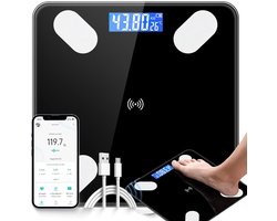 Slimme Personenweegschaal - Lichaamsanalyse Weegschaal - Bluetooth met OKOK-App - Weegbereik tot 180 kg - BMI, Vet, Spieren en Watermeting - USB-Oplaadbaar - Voor Dagelijkse Gezondheidsregistratie Thuis