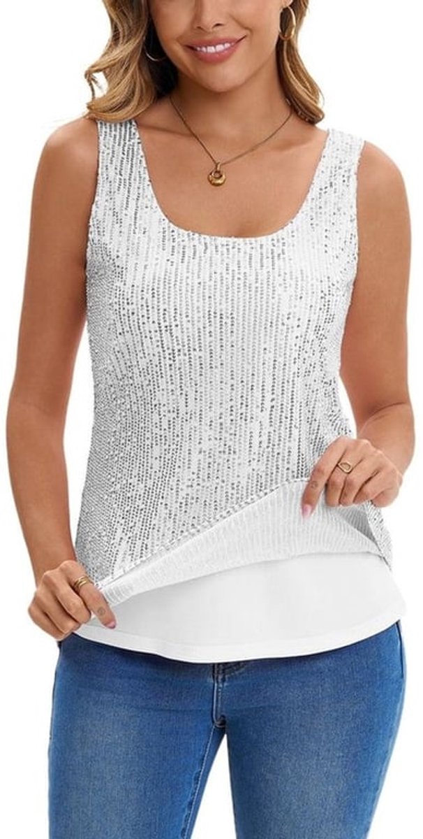 Top met Pailletten - Mouwloos - Sprankelend - Superzacht - Comfortabel - Volledige Dekking - Tanktop