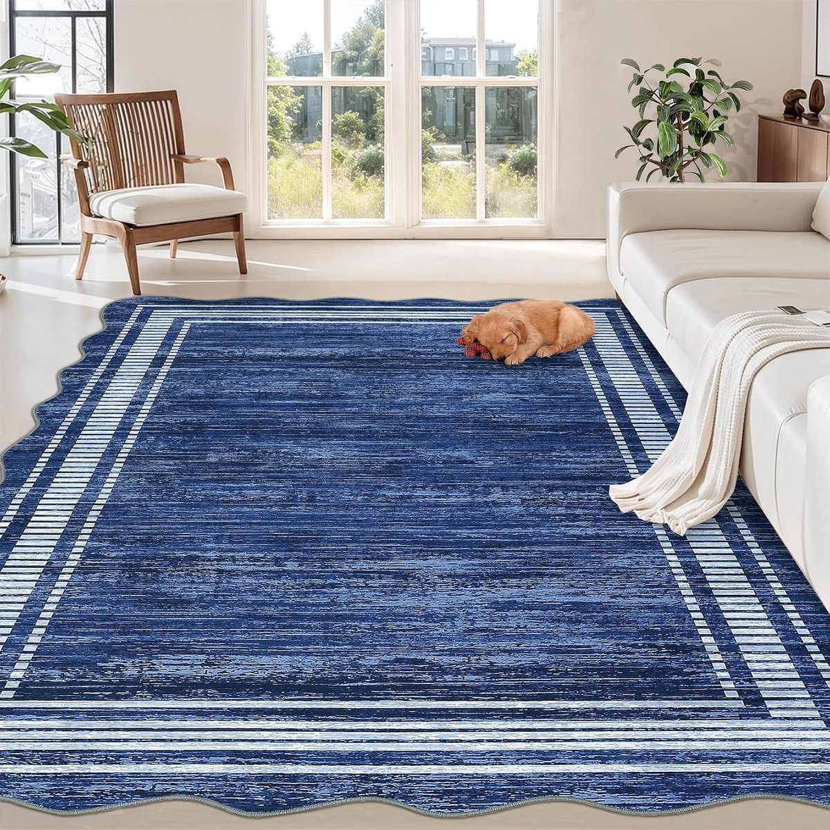 Fluwelen Vloerkleed 120x170 cm Marineblauw - Wasbaar en Opvouwbaar; 1200 gsm Polyester
