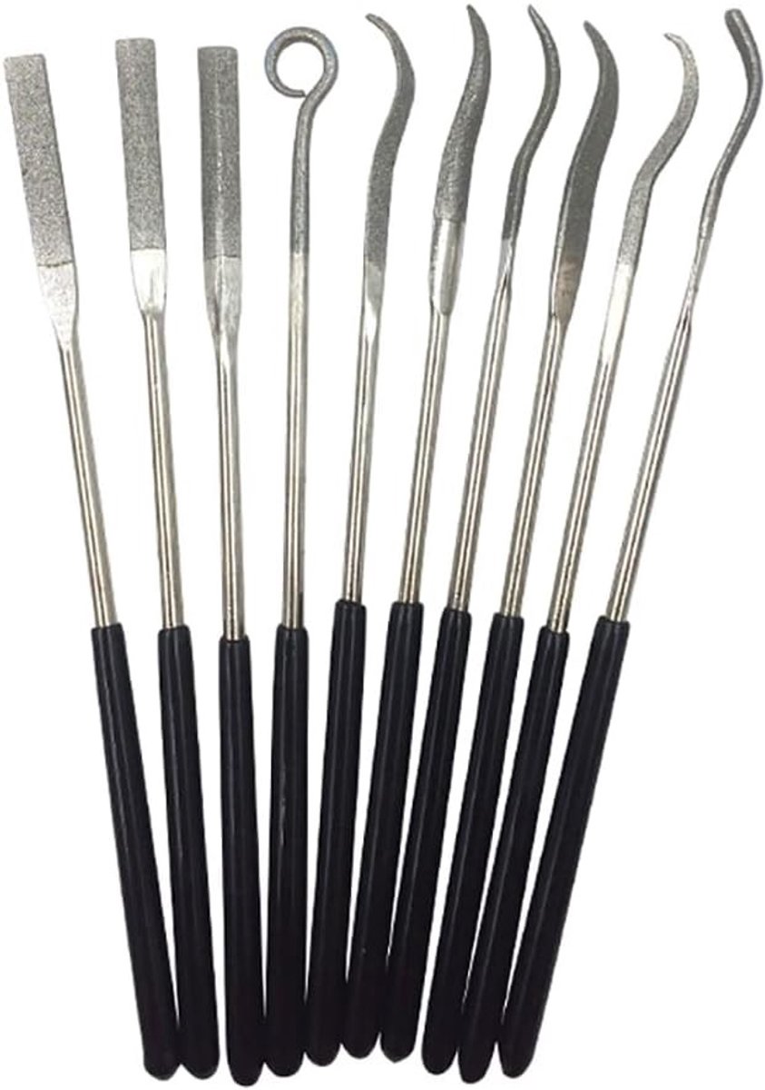 Set van 10 Mini Diamant Vijlensets - 3 x 180mm Naaldmetaal Vijl Kit voor Houtbewerking en Metaalbewerking