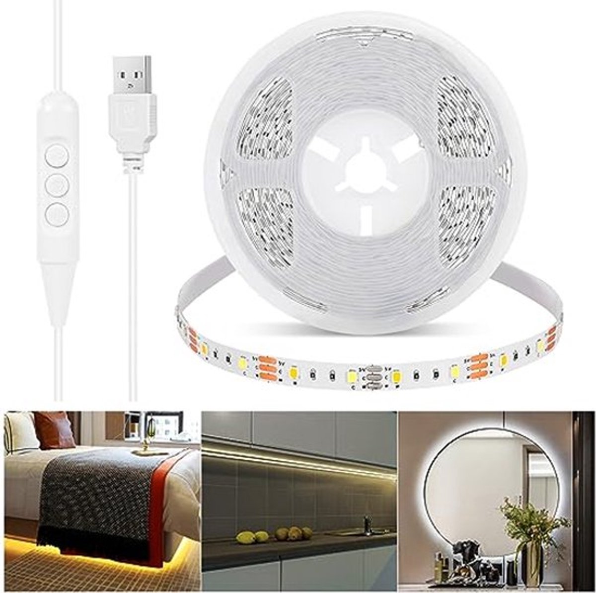 Flexibele dimbare LED-strip 5m met 3 kleurtemperaturen - Warmwit, Neutraal Wit, Koudwit