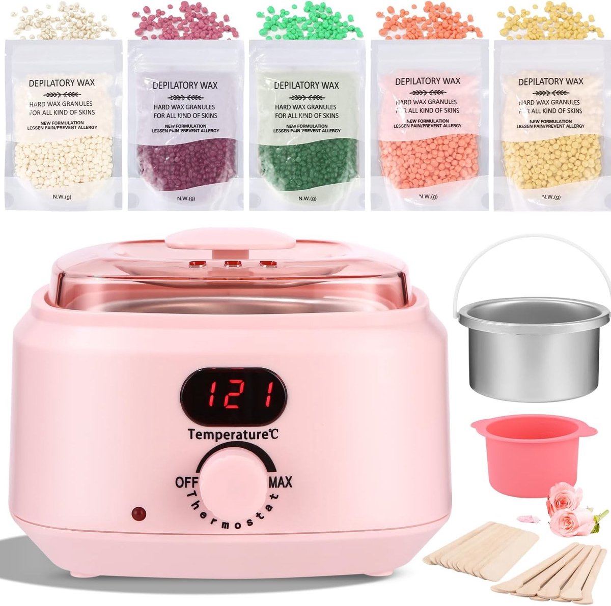 Waxmachine Waxing Set - Roze - - Waxwarmer met Waxparels en Accessoires - Voor Dames