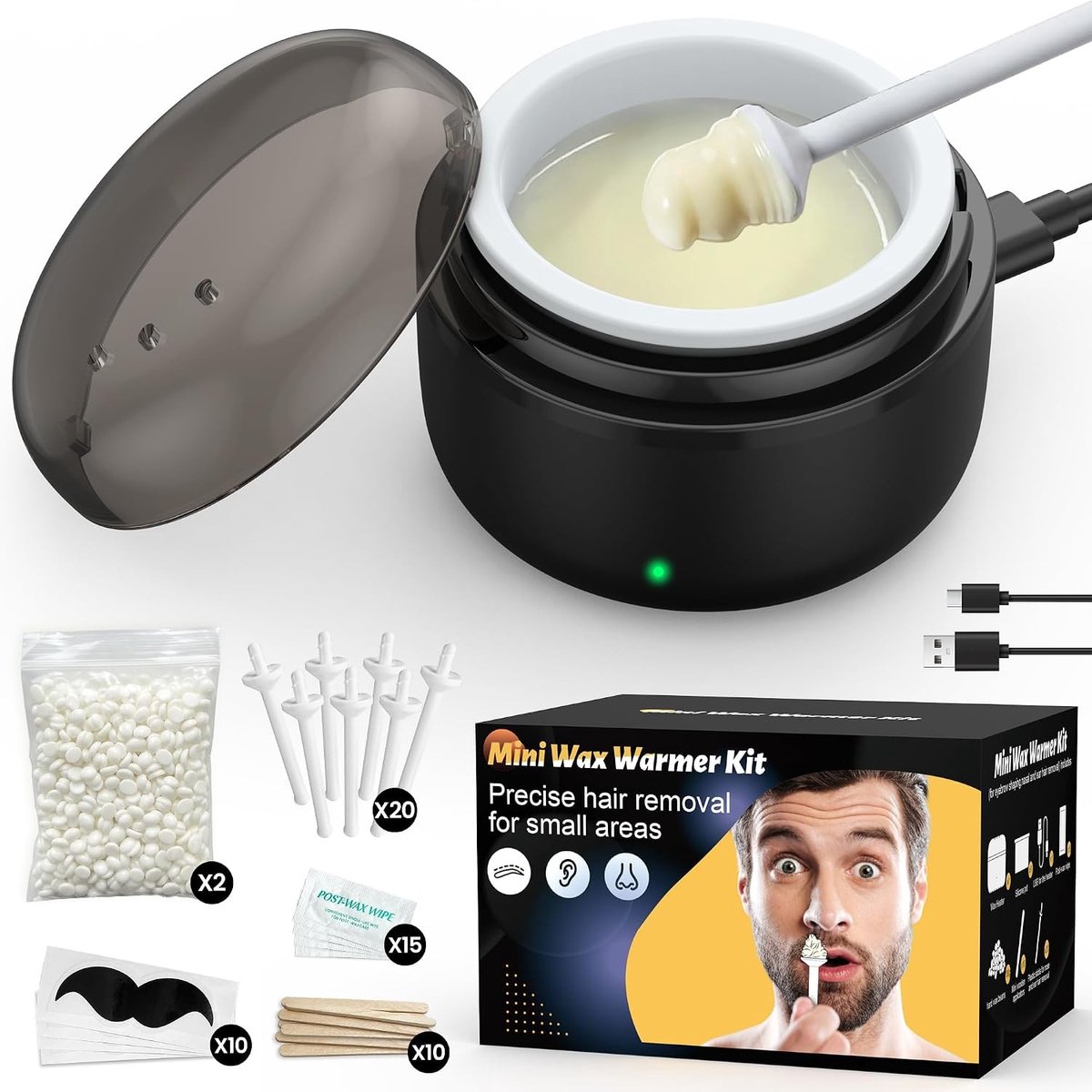Neushaarverwijderaar - Wit - N.v.t. - Neushaarwax Set met Mini Wax Warmer - Voor Mannen en Vrouwen